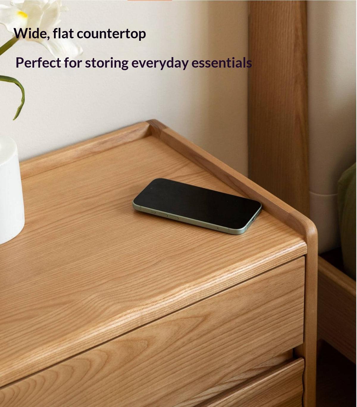 Ash Solid Wood Small Nightstand