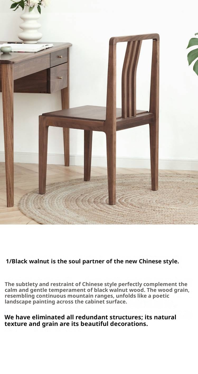 Set 4 pcs Black Walnut, Ash Solid Wood Dining Chair with Backrest 4pcs