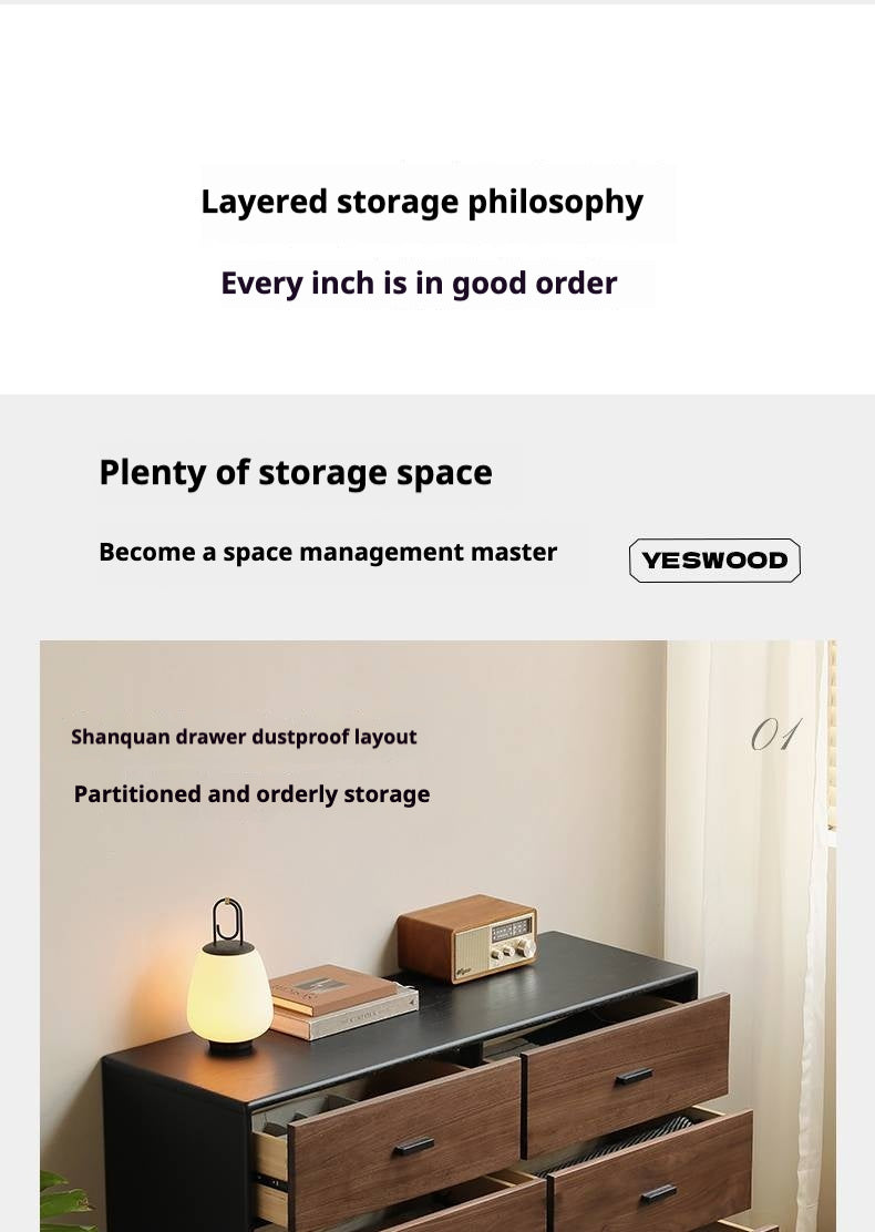 Oak Solid Wood Italian Light Luxury Chest of Drawers.