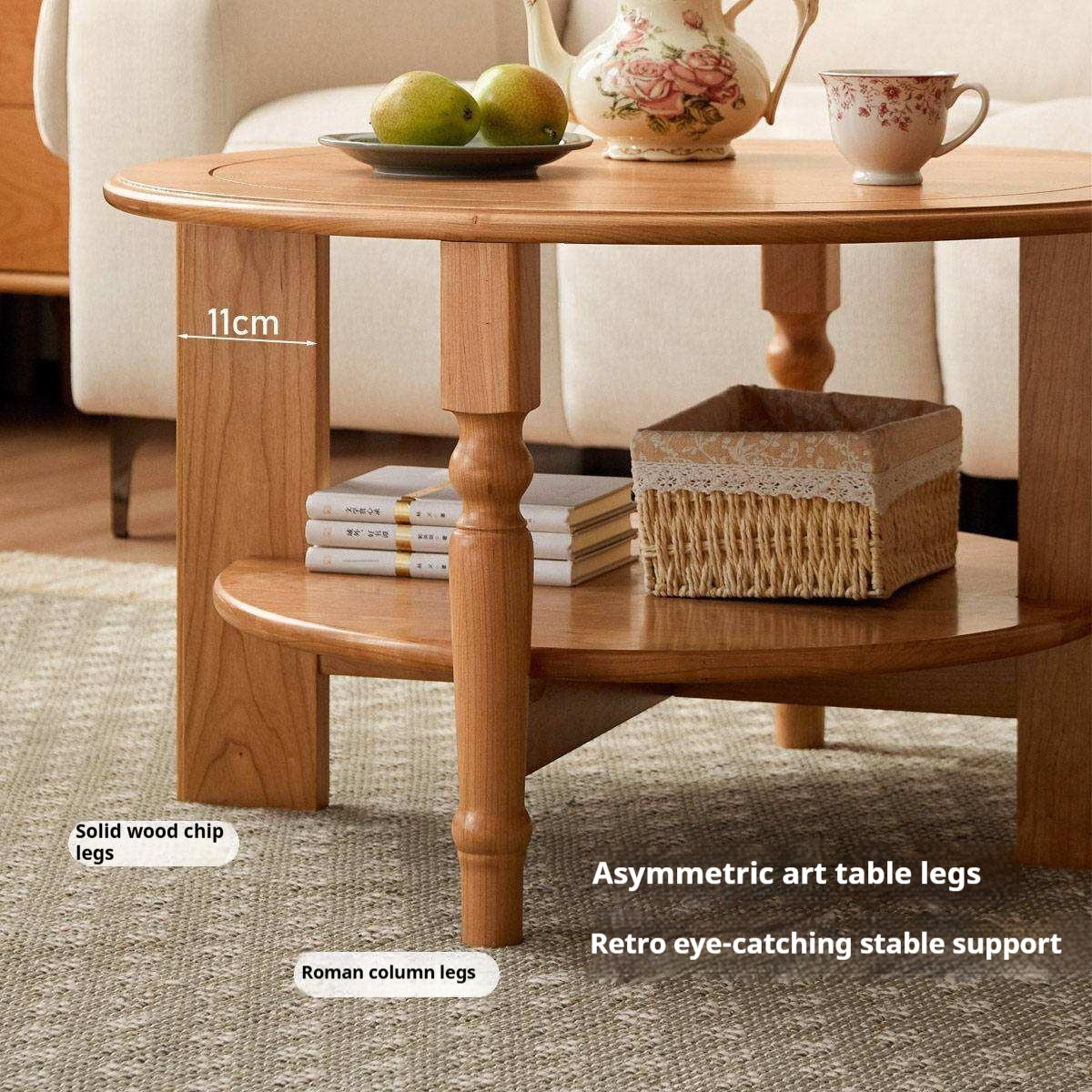 Cherry Solid Wood Coffee Table with French Retro Design