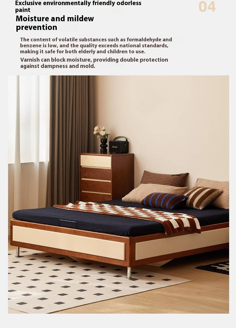 Poplar Solid Wood Bauhaus Style Platform Bed, Headboard-Free Bed