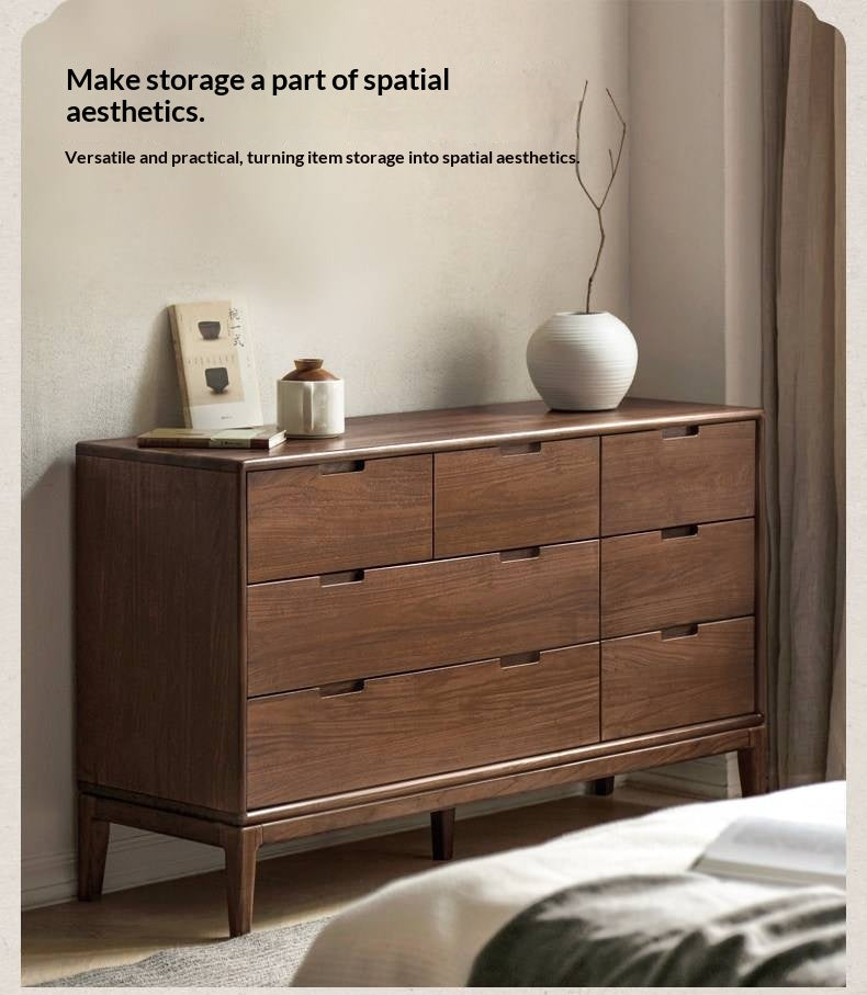 Ash Solid Wood Storage Cabinet Against the Wall