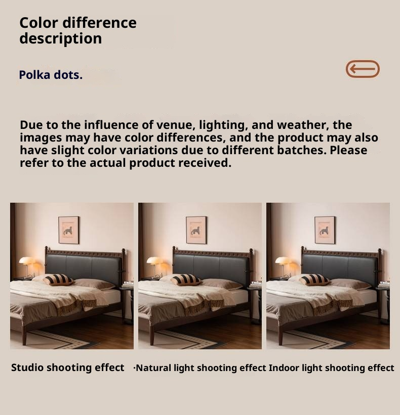 Poplar Solid Wood Genuine Leather Soft Backrest Bed Retro Vintage