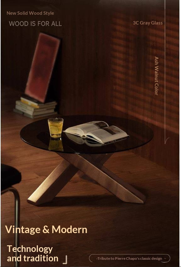 Ash Solid Wood Italian Light Luxury Round Glass Table