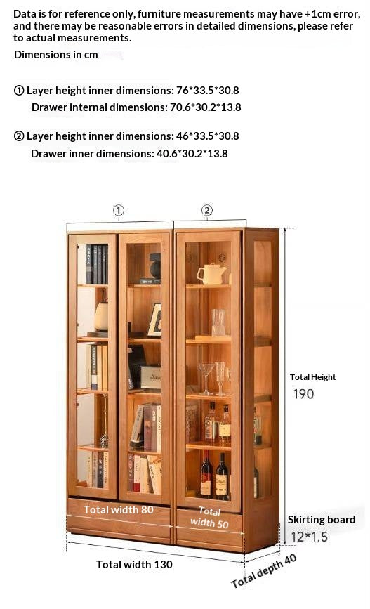 Cherry Solid Wood Bookcase with Glass Display Cabinets