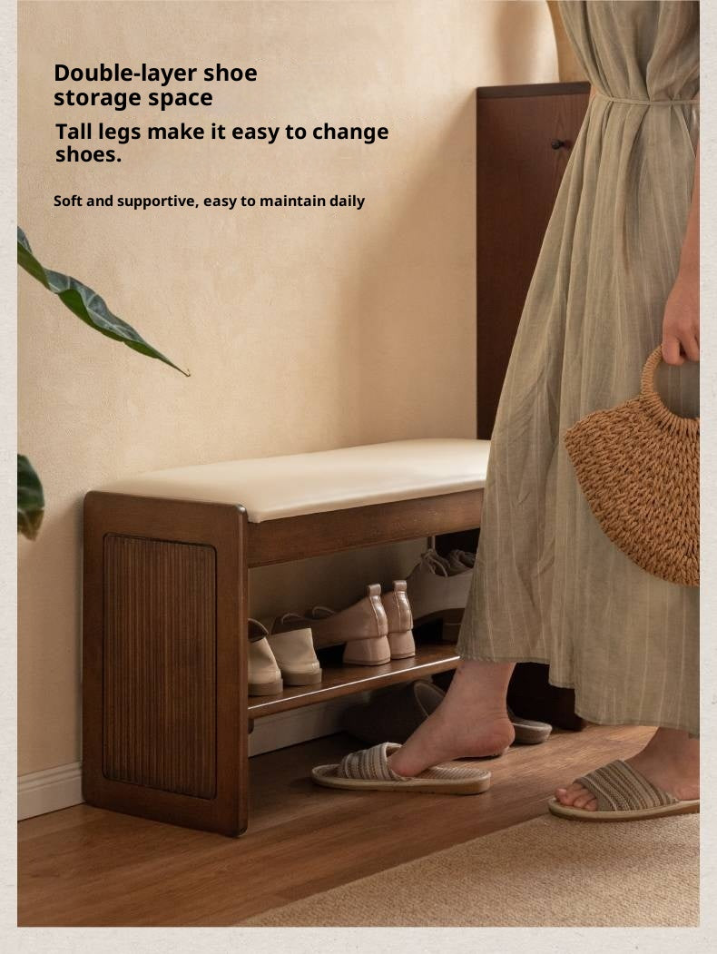 Solid Rubberwood Entryway Shoe Stool with Flip Top