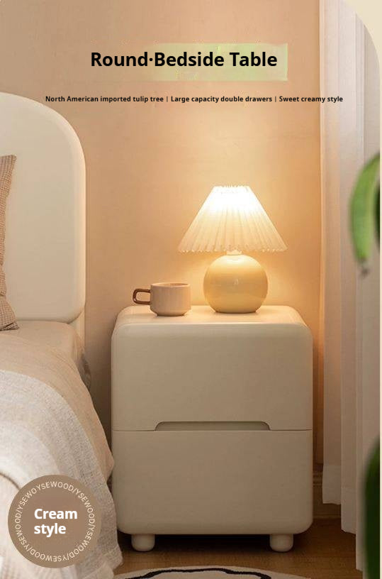 Tulipwood, Solid RubberWood Warm White Two-Drawer Nightstand