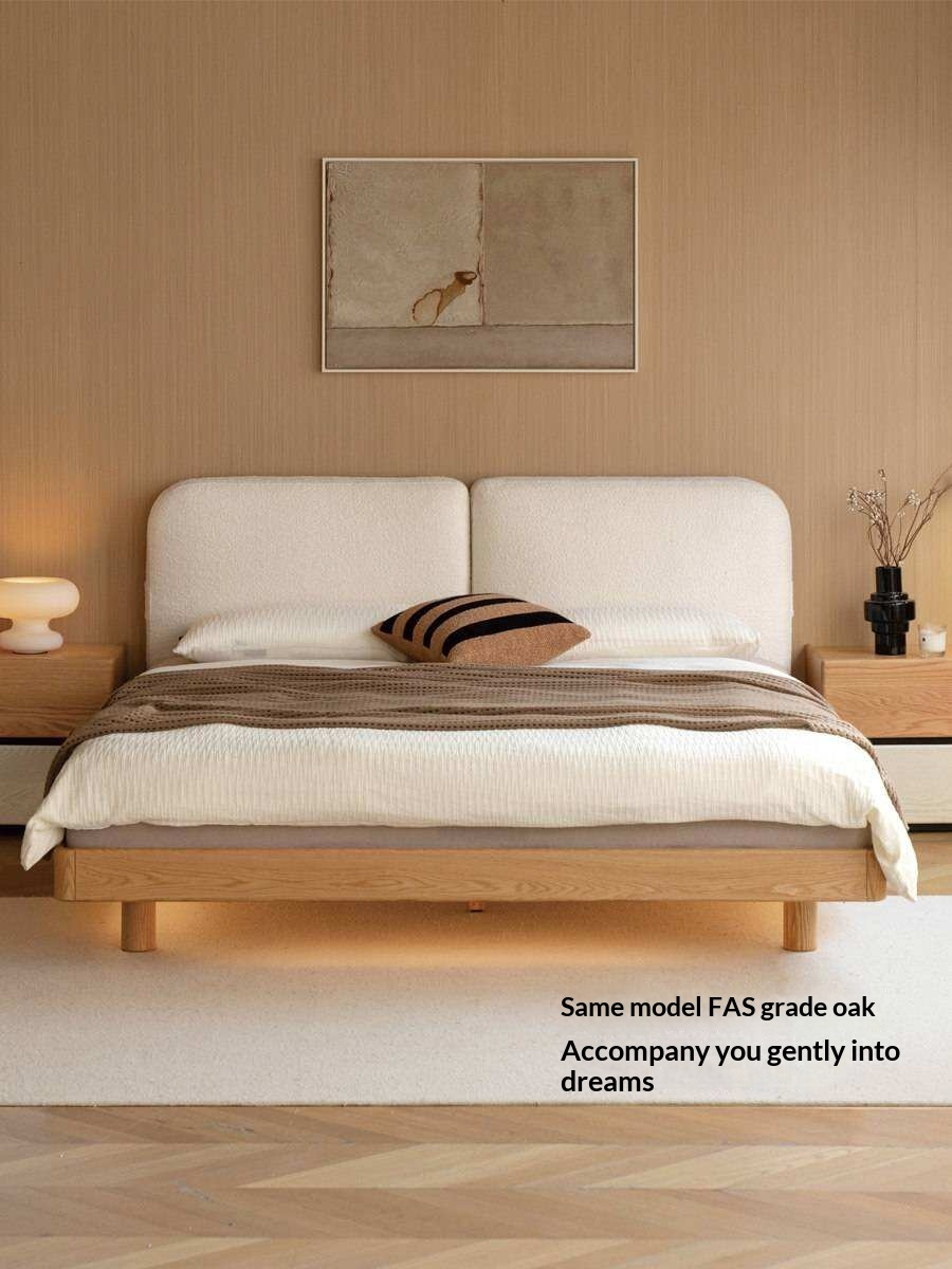 Cherry Solid Wood Upholstered Bed — Platform Bed, Headboard-Free Bed Floor Style, Simple Floating Bed