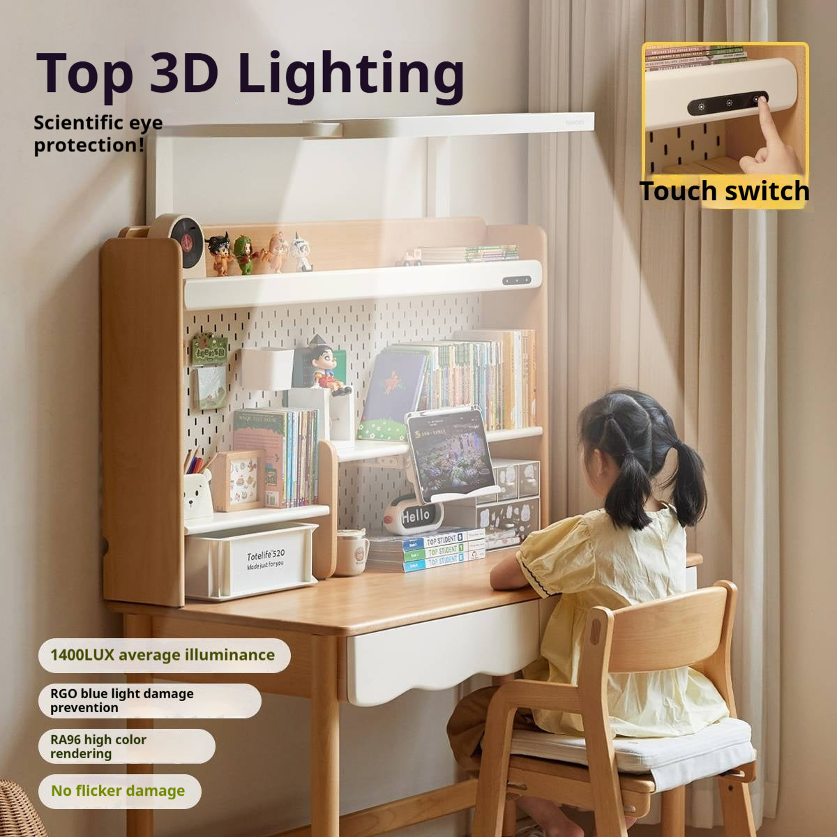 Beech Solid Wood Children's Desk Adjustable Writing Desk