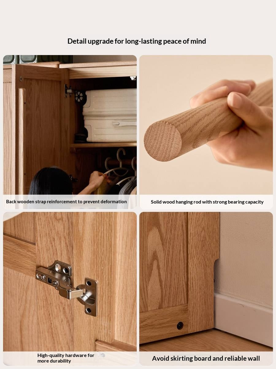 Oak Solid Wood narrow Wardrobe with Framed Panel Doors and Adjustable Layout