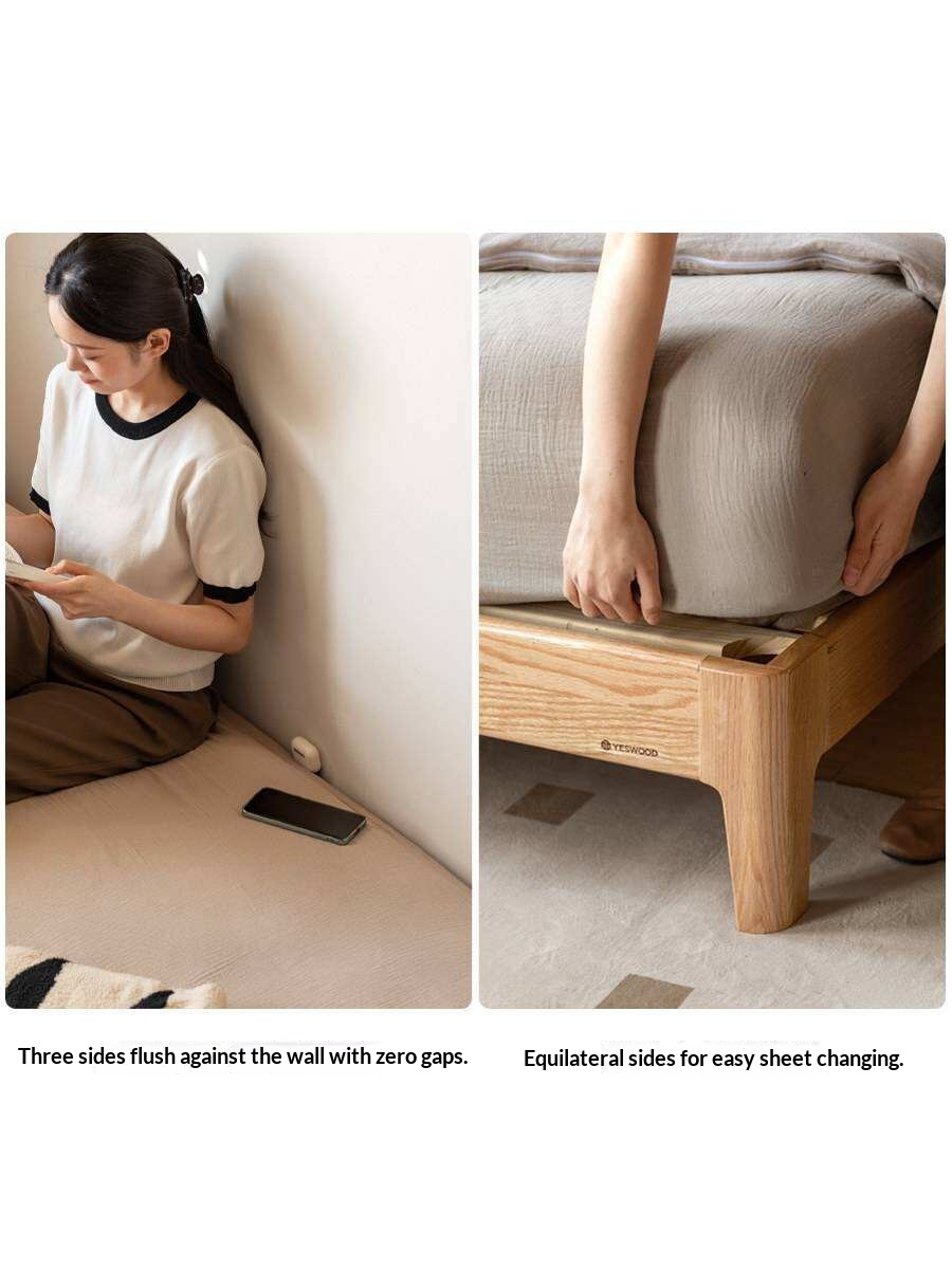 Oak, Rubber wood Solid Wood Bed Genuine Leather,Technology Fabric,Suede