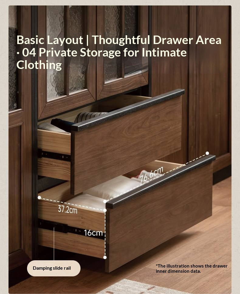 Black Walnut Solid Wood Wardrobe French Retro Style