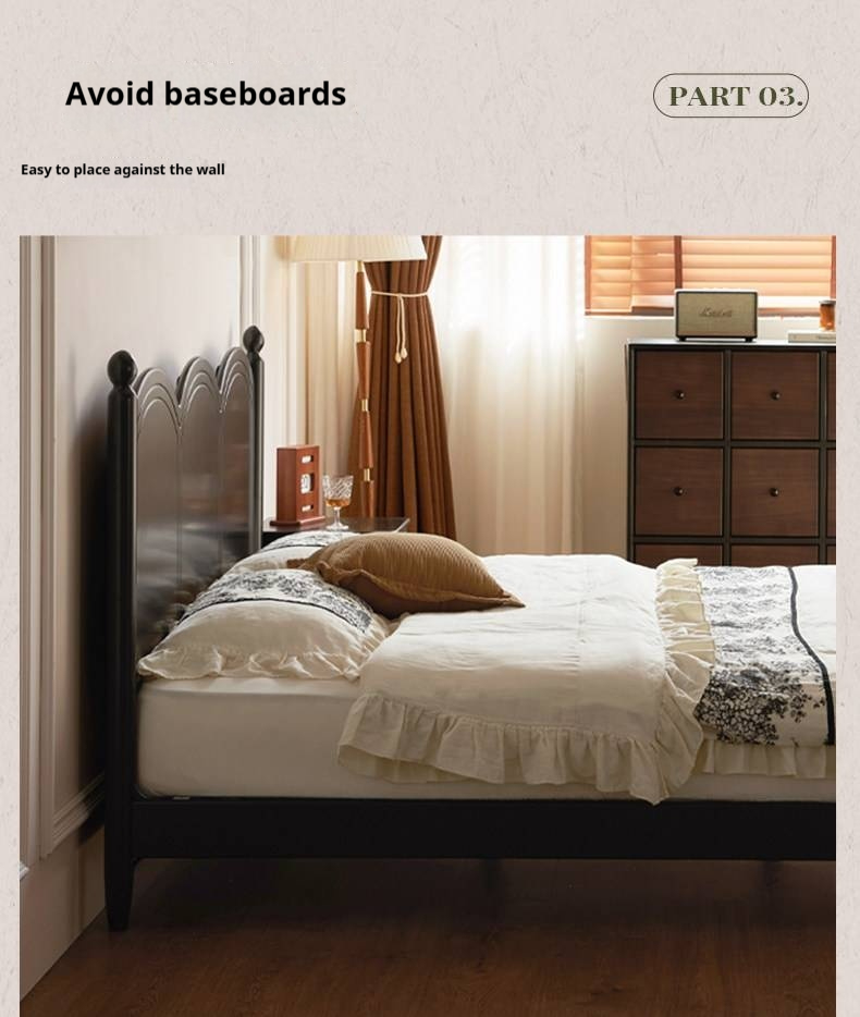 Rubberwood Solid Wood Bed — French Vintage Style, Large Slab Bed