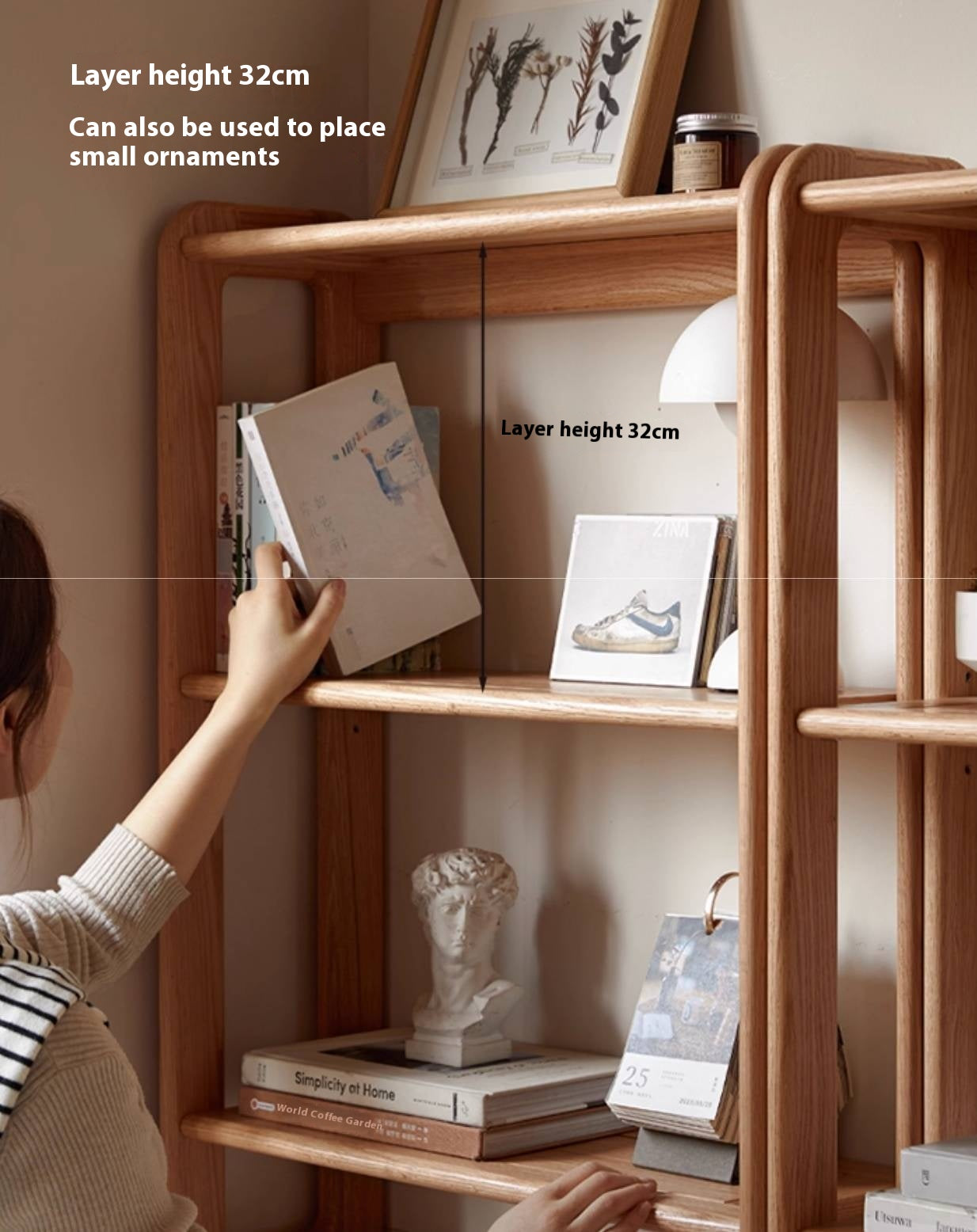 Rubberwood, Oak Solid Wood Modern Style Bookshelf