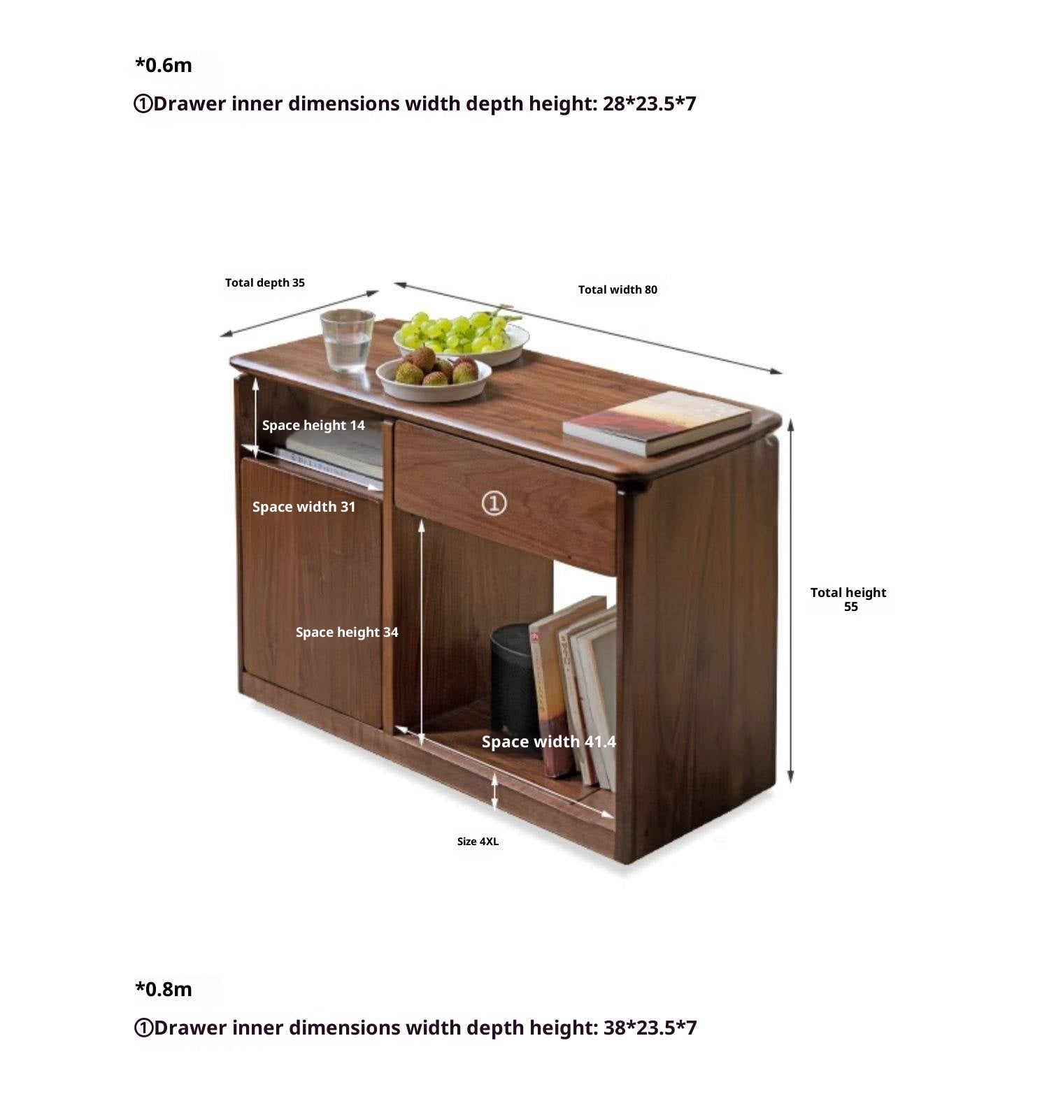 Black Walnut Solid Wood Nordic Style Movable Side Cabinet
