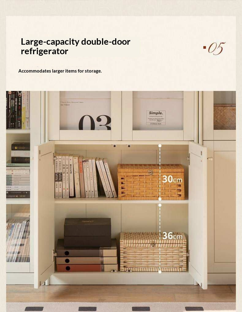 Solid RubberWood Bookcase White With Glass Door French Cream Style