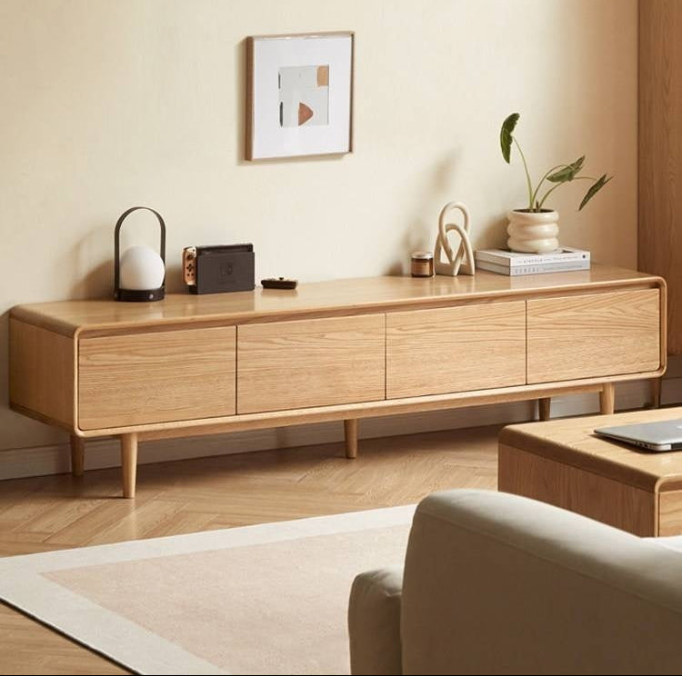 Solid Rubberwood Scandinavian TV Stand