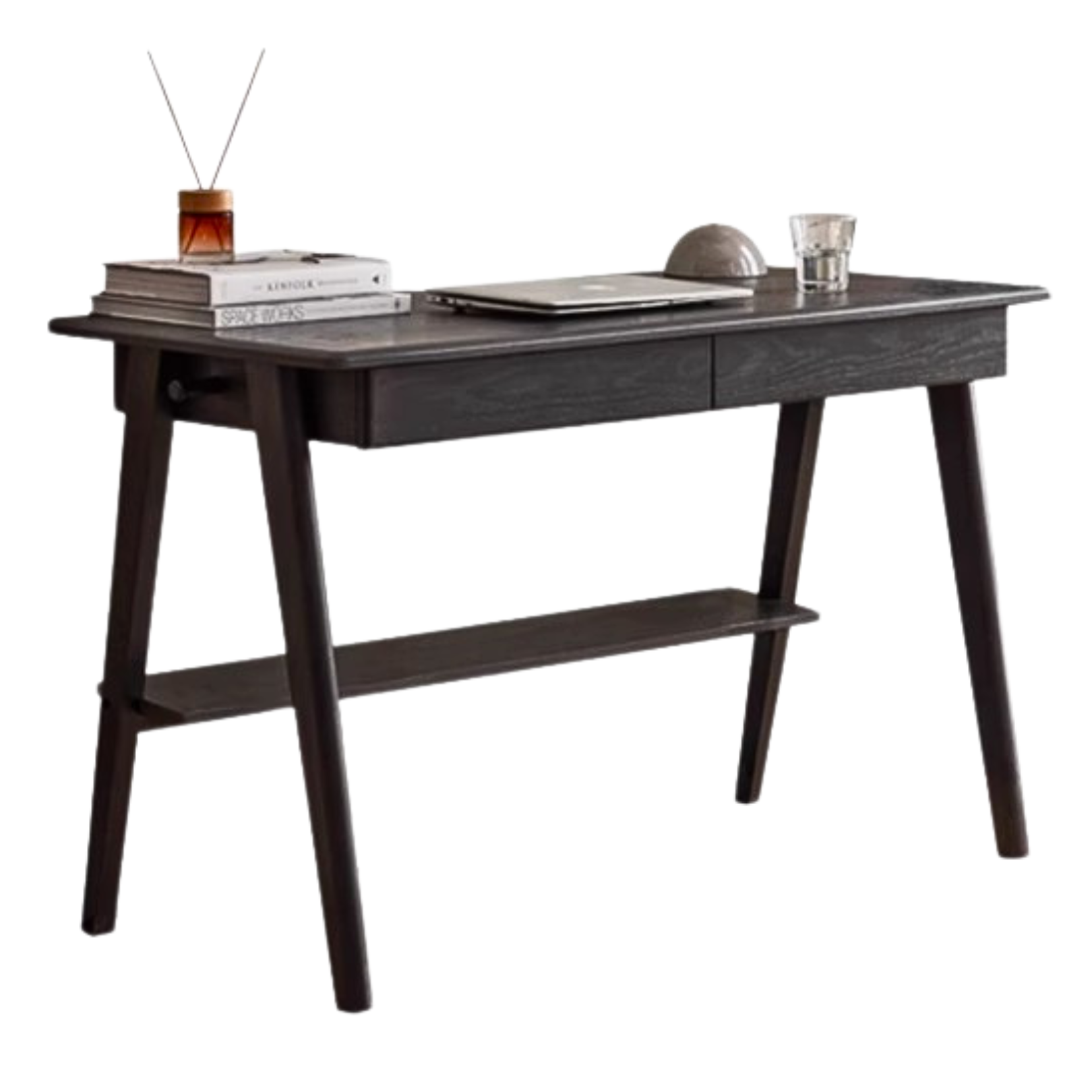 Oak Solid wood black office desk with drawer: