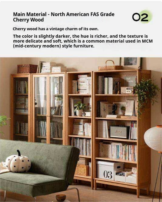 Cherry Solid Wood Freely Combinable Bookshelf with Retro Style Finish