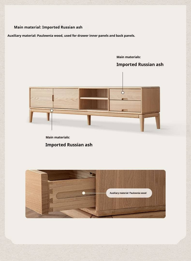 Ash Solid Wood Simple Floor TV Cabinet.