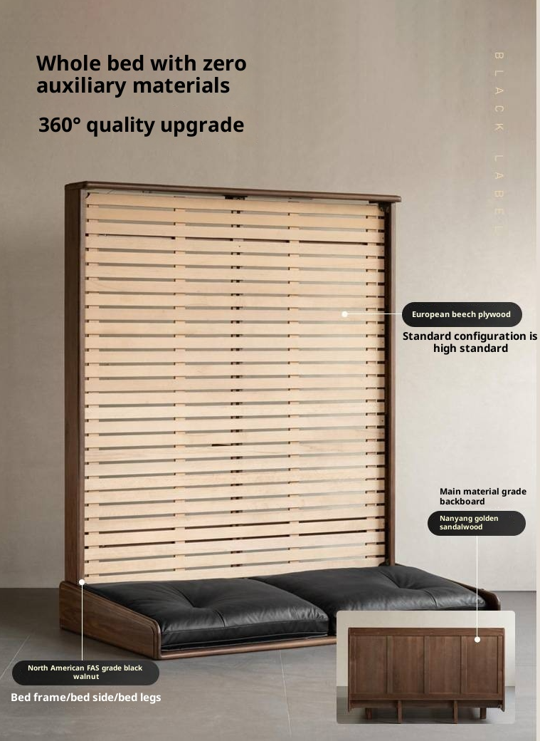 Black Walnut Solid Wood Italian Light Luxury Genuine Leather Soft Bed