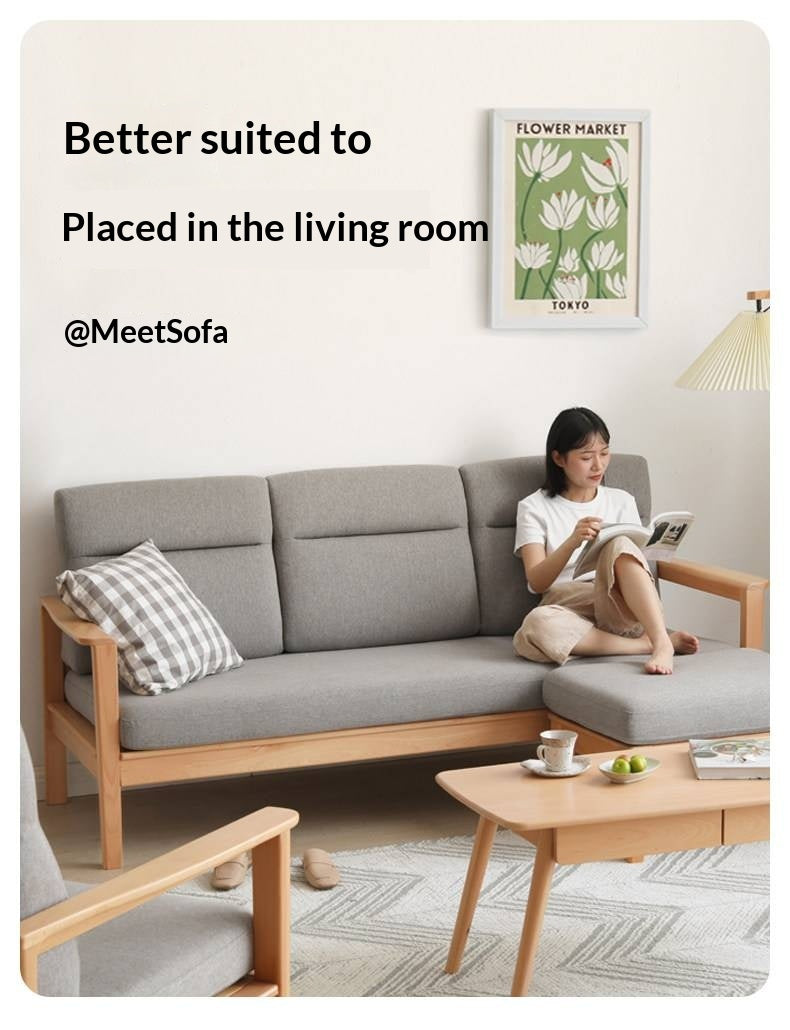 Beech Solid Wood Fabric Lounge Chair with Removable Cover