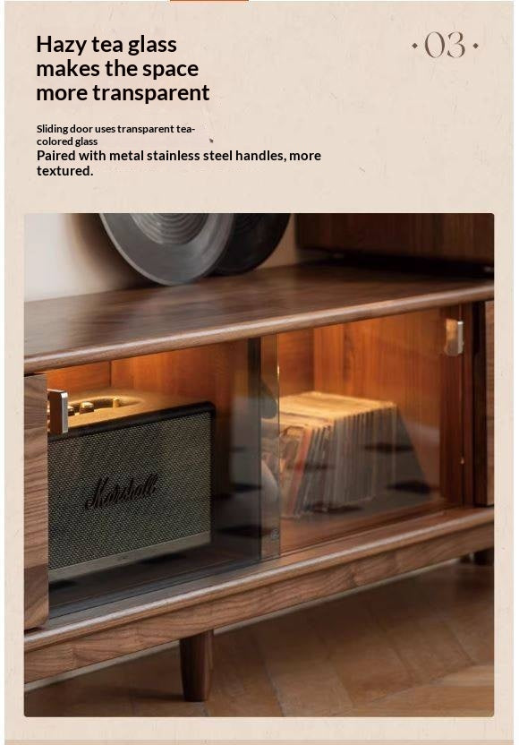 Black Walnut Solid Wood Retro Large Capacity TV Cabinet.