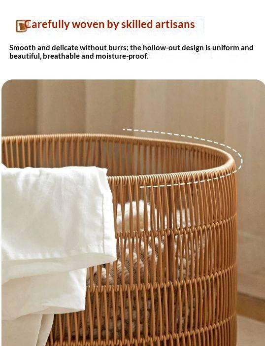 Solid RubberWood Cream Style Kids Nightstand And Toy Storage Basket