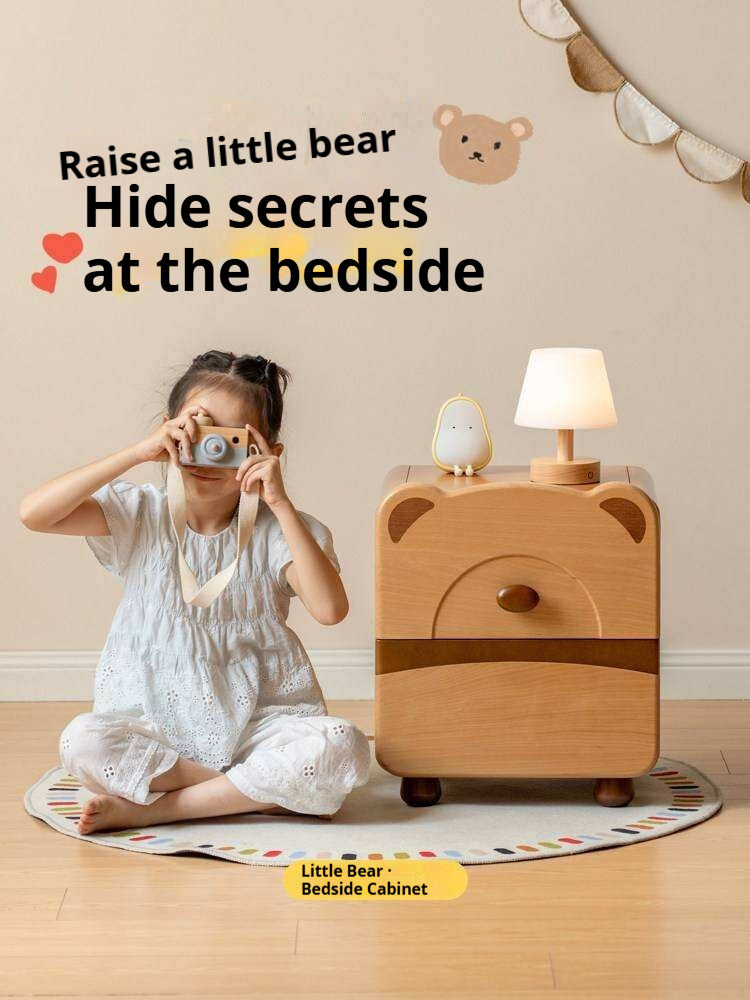 Beech Solid Wood Children s Cartoon Bear Nightstand