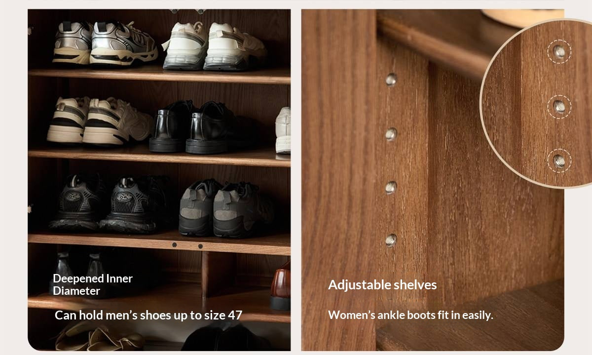 Oak Solid Wood Shoe Cabinet with Flip-Top Compartment and Perforated Metal Door