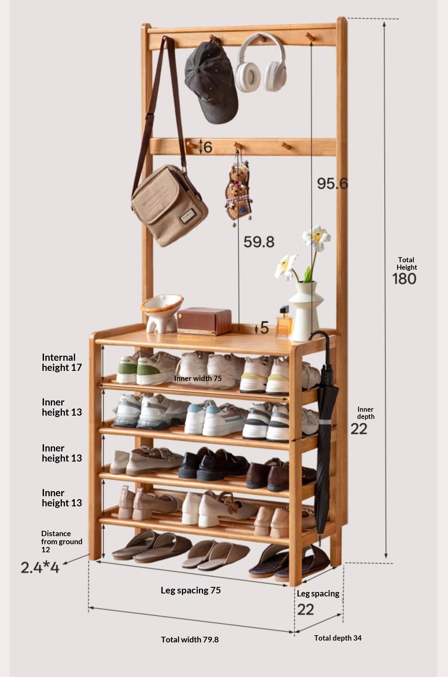 Solid RubberWood Multi-Tiered Shoe Rack For Shoes, Clothes And Hats