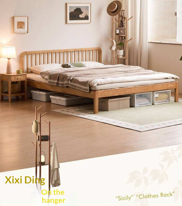 European Beech,Rubberwood Solid Wood Bed Modern Simple