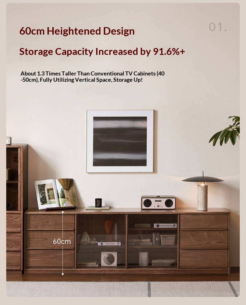 Black Walnut Solid Wood TV Cabinet with Large Storage