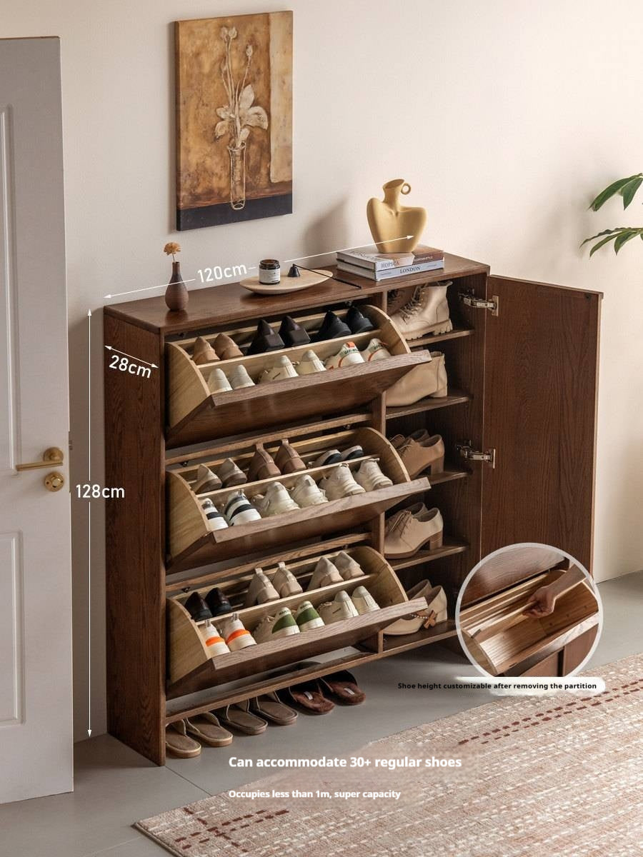 Oak Solid Wood Shoe Cabinet with Wabi-Sabi Style Storage Design