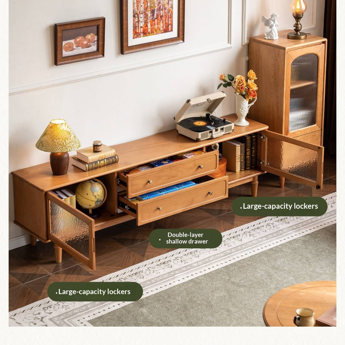 Birch Solid Wood French Country TV Console with Turned Legs