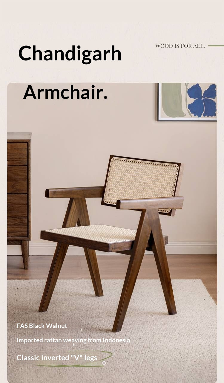 Black Walnut Solid Wood Wabi-Sabi Style Rattan Chair