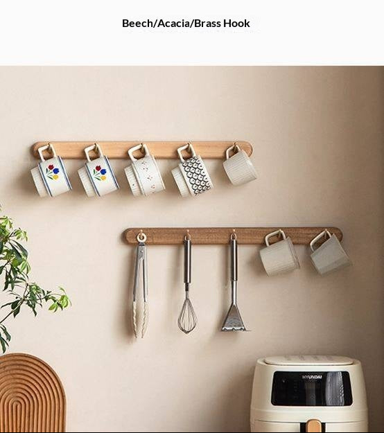 Beech, Acacia Solid Wood Hanging Clothes and Hat Rack