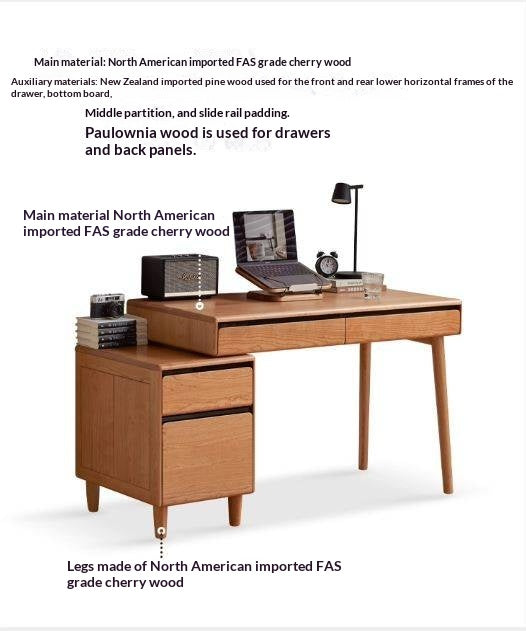 Cherry Solid Wood Retro Retractable Computer Desk