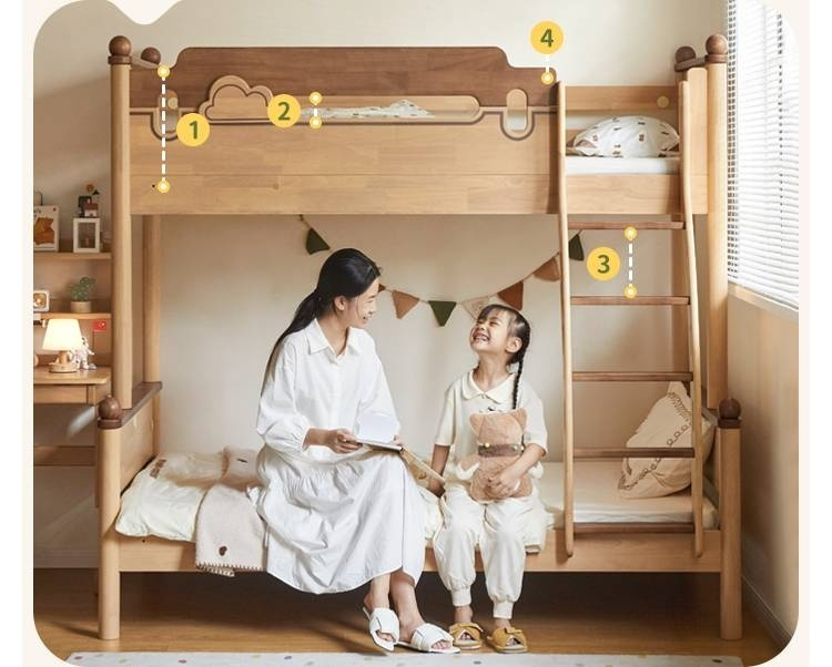 Rubberwood Solid Wood Children's Multifunctional Bunk Bed