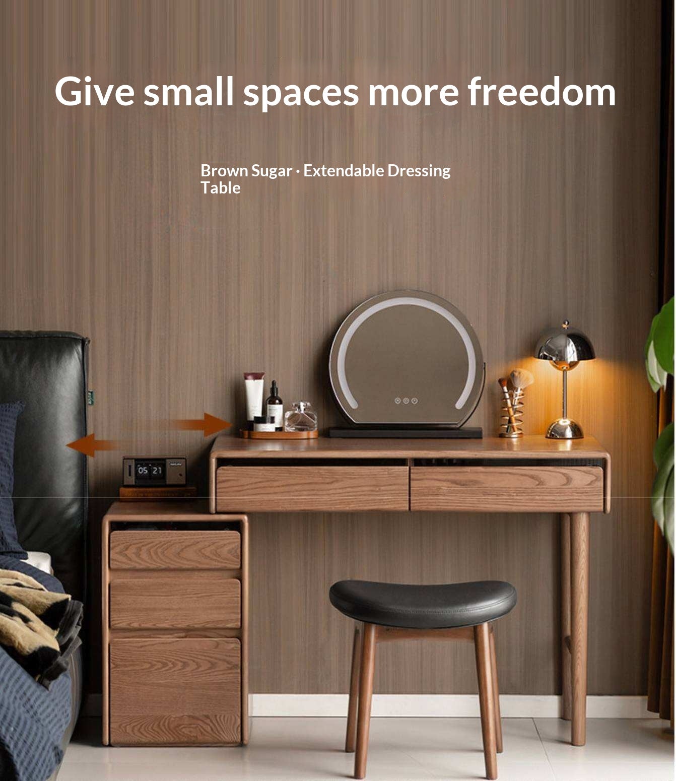 Ash Solid Wood Modern Vanity Table with Extendable Feature