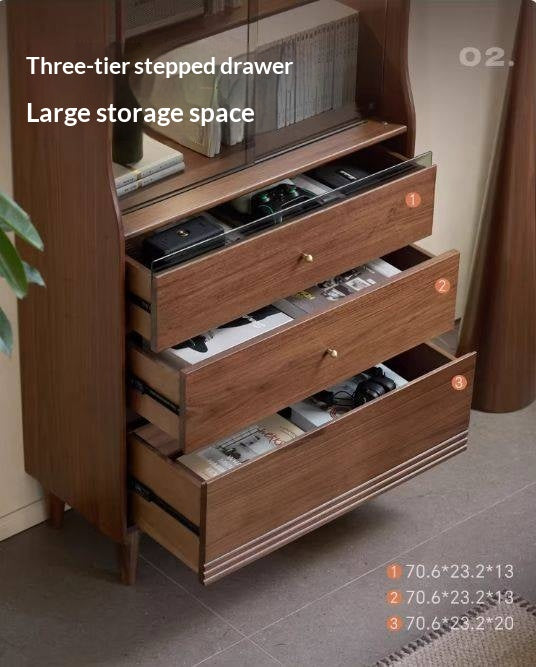 Black Walnut Solid Wood Bookcase with Interior Lighting