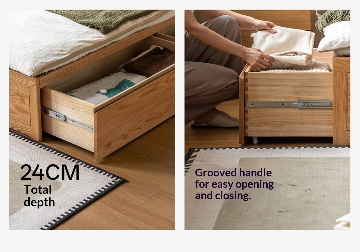 Oak Solid Wood Storage Platform Bed with Drawers, Natural Color