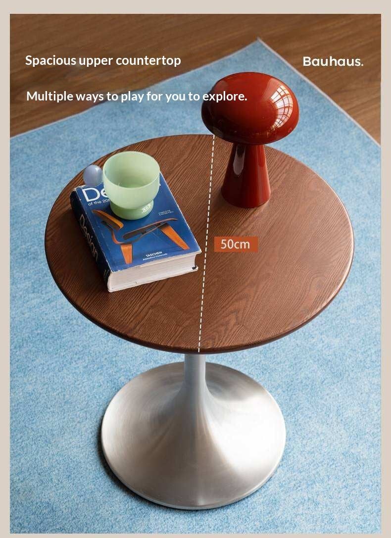 Ash Solid Wood Round Side Table, Bauhaus Style