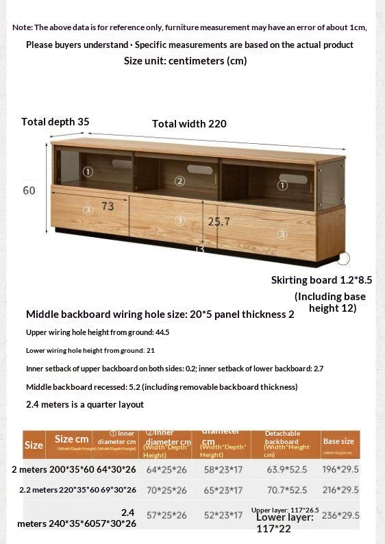 Oak Solid Wood TV Console with Illuminated Glass Display Case and Drawer Storage