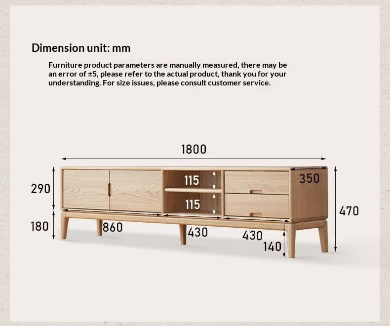 Ash Solid Wood Simple Floor TV Cabinet.
