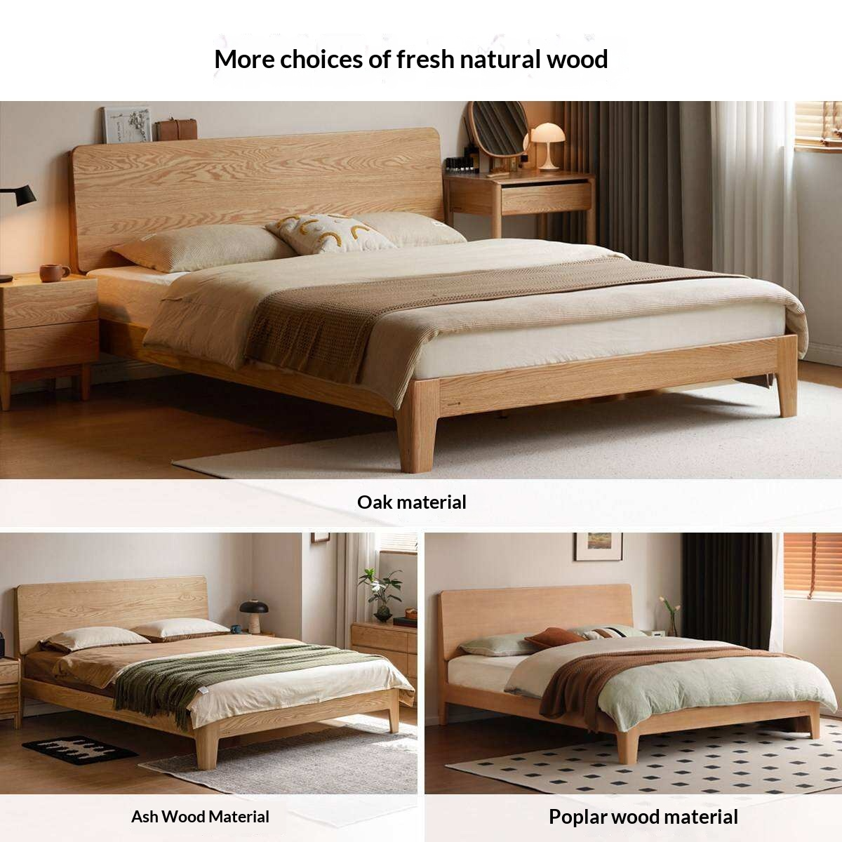 Cherry Solid Wood Platform Bed with Slightly Reclined Panel Headboard and Tapered Legs