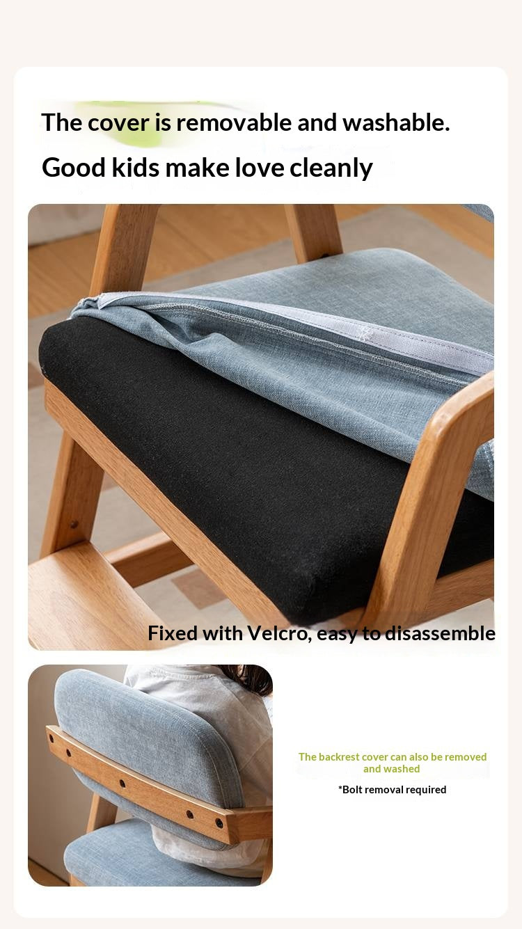 Solid Rubberwood Nordic Style Kids Chair with Adjustable Armrest