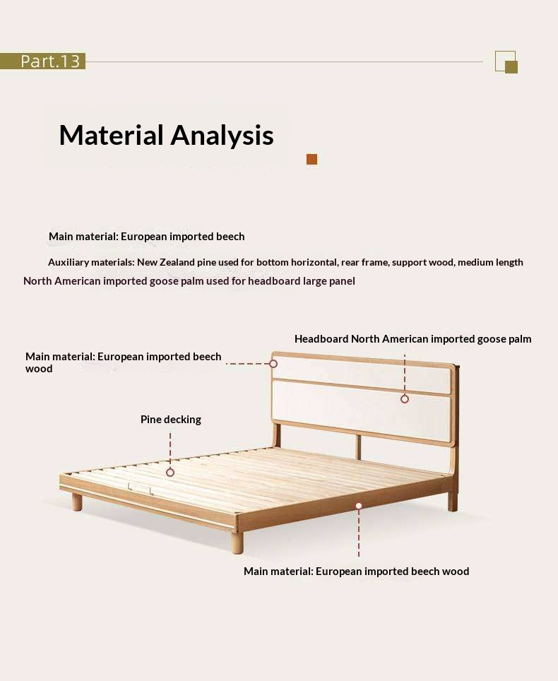 Beech Solid Wood Modern Simple Large Double Edge Bed