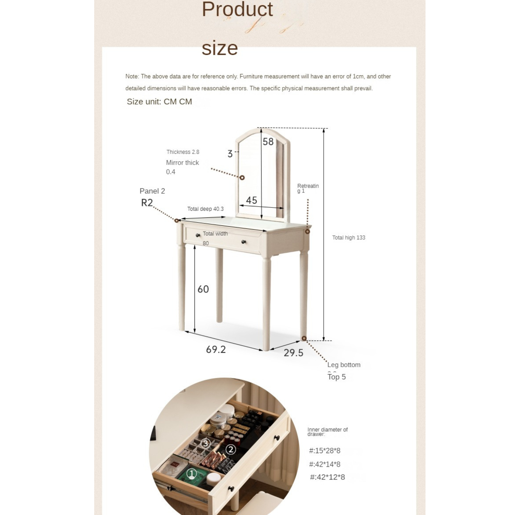 Oak Solid Wood American style Dressing Table Mirror