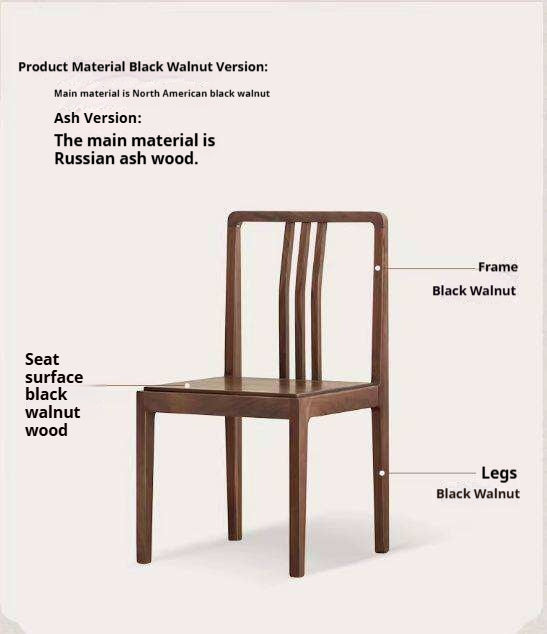 Set 4 pcs Black Walnut, Ash Solid Wood Dining Chair with Backrest 4pcs